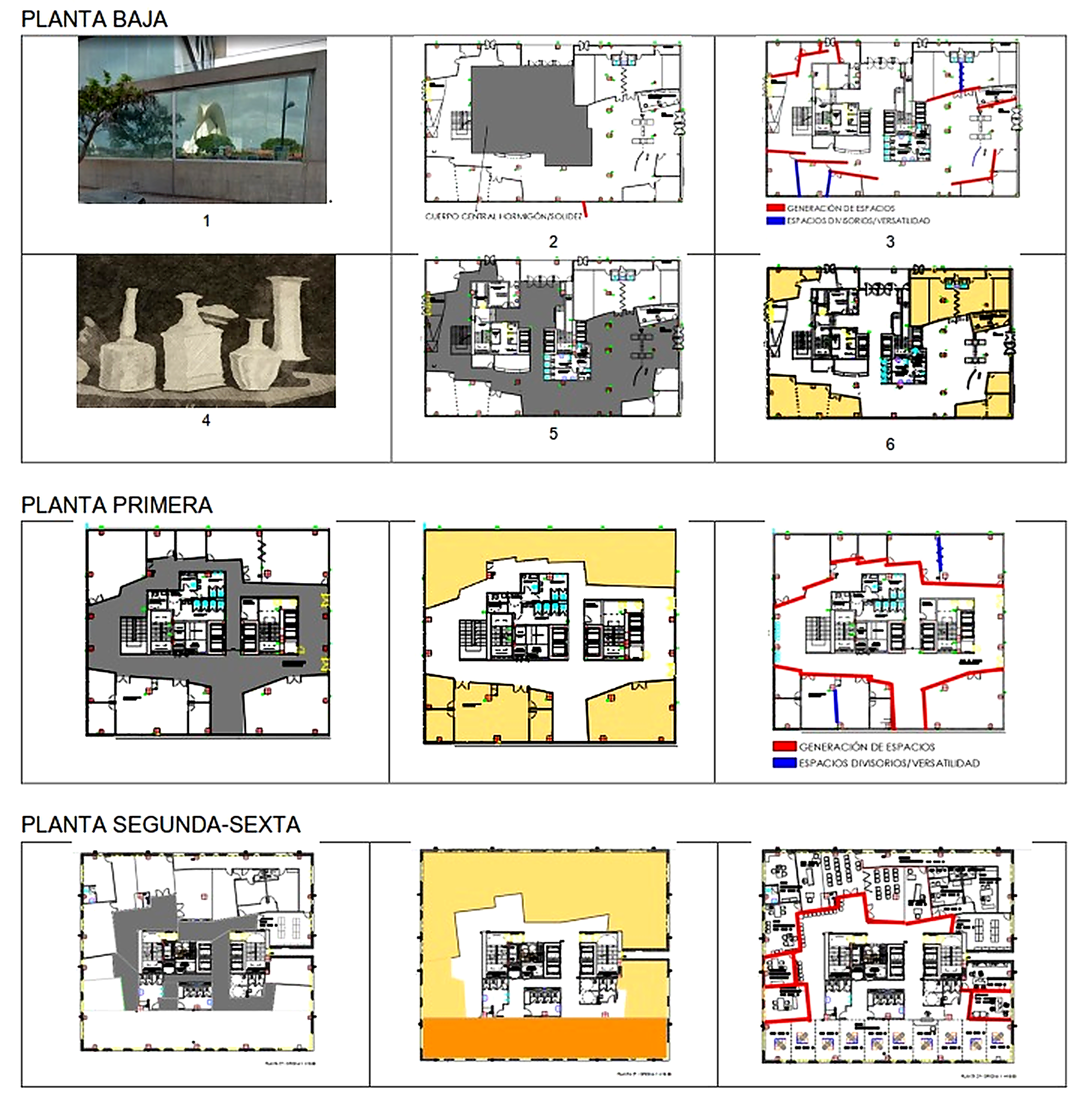 Planos de diferentes plantas de un edificio